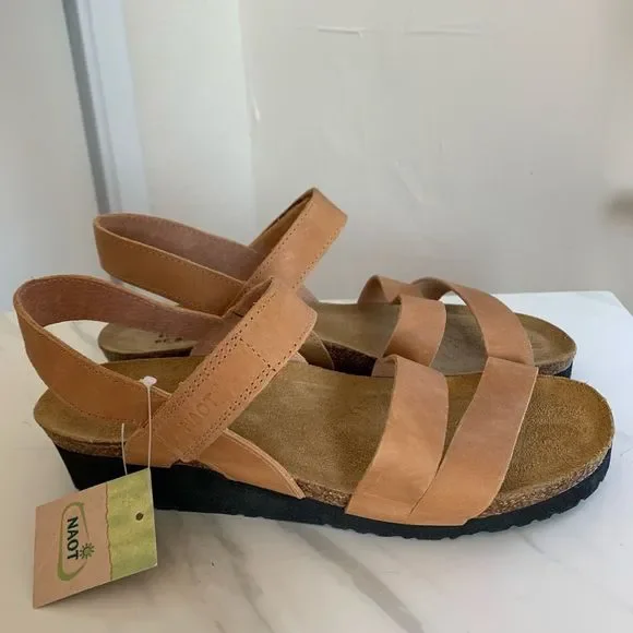 NAOT Kayla genuine leather beige gladiator sandals flats wedges sz 39 8 womens - Picture 1 of 6